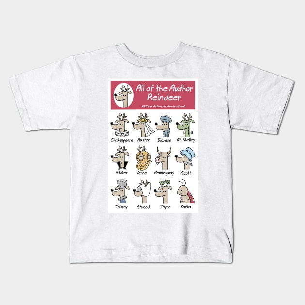 All of the Author Reindeer Kids T-Shirt by WrongHands